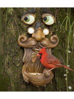 Unique Tree Face Yard Art – Outdoor Garden Decor & Bird Feeder – Rustic Tree